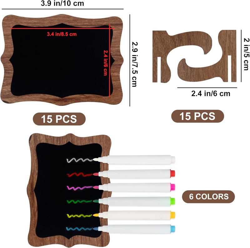 Temlum 15 Pcs Mini Chalkboard Sign with 6 Color Chalk Markers, 2.9″ x 3.9″ Wooden Blackboard Reusable Small Chalkboards for Food, Buffet, Parties, Message Boards, Table Numbers (Wavy Shaped) - Image 2